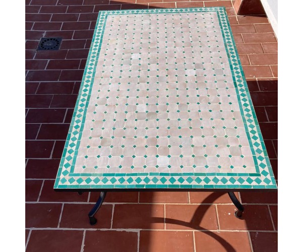Mesa marroquí rectangular de mosaico verde agua