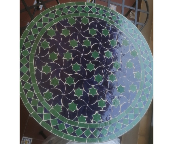 Mesa redonda marroquí de mosaicos con Estrellas verdes