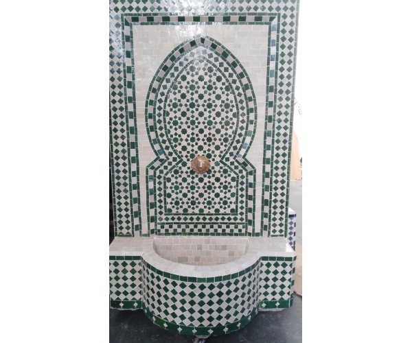 Fuente de mosaico árabe verde y beige 1,30