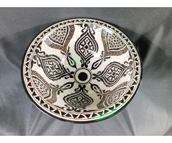 Lavabo de cerámica pintado marroquí negro bereber