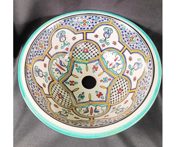 Lavabo marroquí de cerámica pintado Kenitra 40 cm