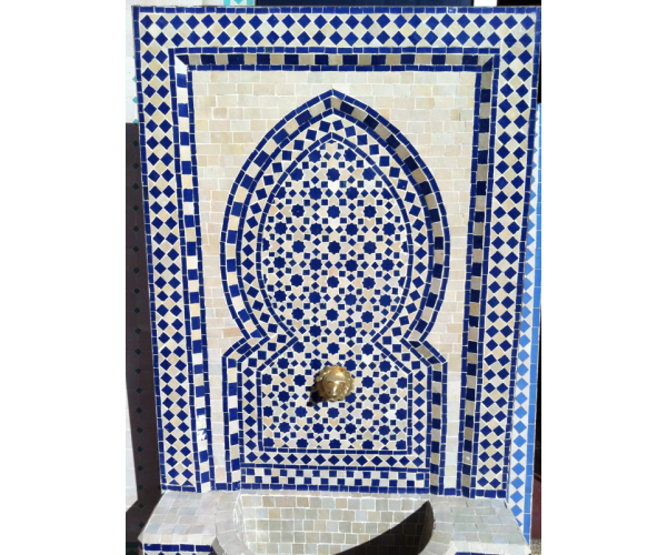 Fuente árabe de mosaico azul y beige 1,30 m*75 cm