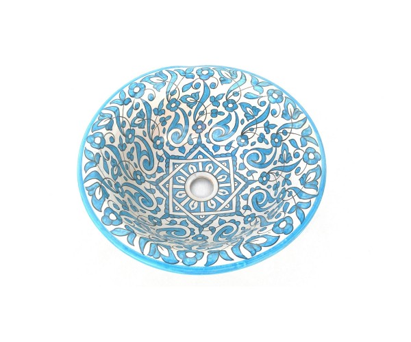 Lavabo cerámica pintado a mano  con flores turkesa