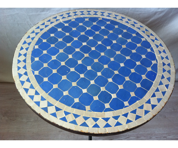 mesa marroquí de mosaico azul claro     y beige con soporte 75 alto
